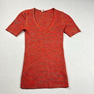 Moth Anthropologie Ribbed Knit Short Sleeve Sweater S Red Fitted Stretchy Boho